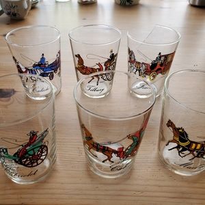Vintage French horse and carriage bar glasses set